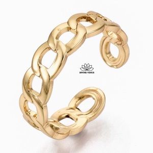 Curb Chain Cuff Ring | Gold Plated Brass | Size 6